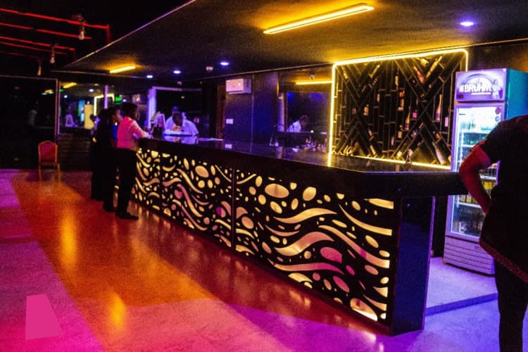 Indoor restaurant seating area